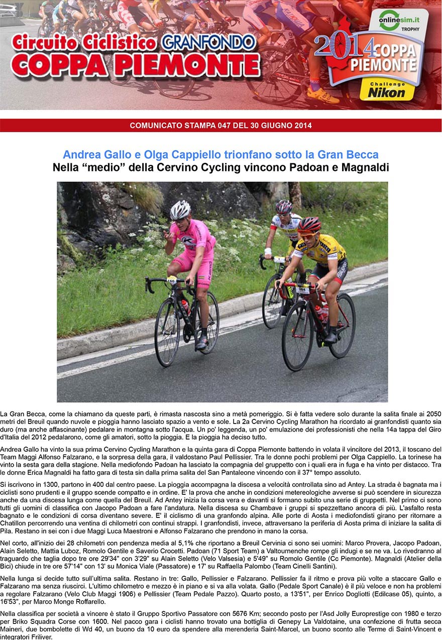 Circuito Coppa Piemonte  Andrea Gallo e Olga Cappiello trionfano sotto la Gran Becca
